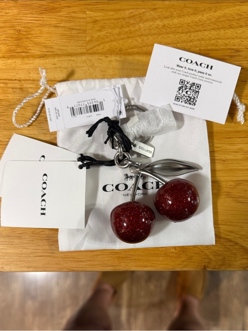 COACH Red Glitter Cherry Bag Charm Keychain